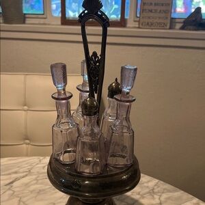 Vintage Glass Cruet Set with Stand